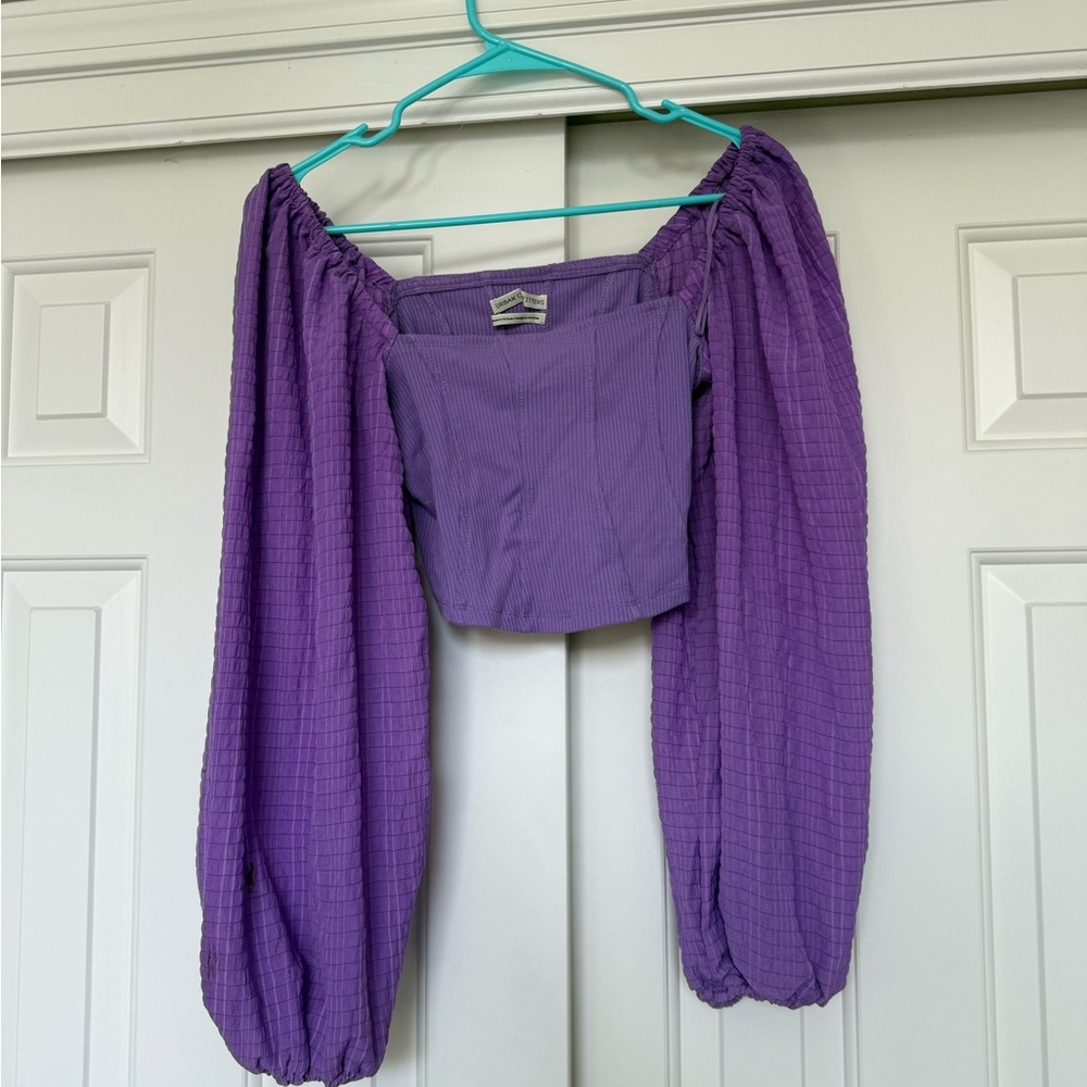Urban Outfitters Purple Puff Sleeve Crop Blouse
